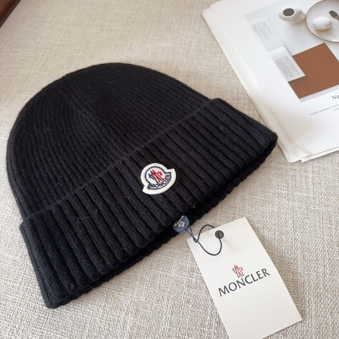 Moncler Logo Patch Beanie Black (2) - newkick.app